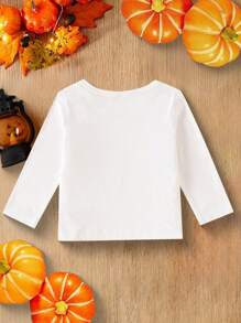 Baby Boy Simple Kalkoen Thanksgiving Letter Print Ronde Hals Lange Mouw T-shirt, Herfst