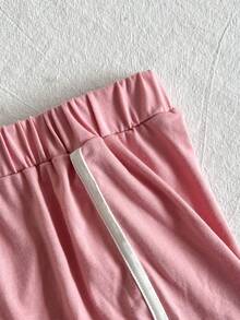 3 件套 Tween Girls 针织撞色边饰宽松休闲短裤 - 粉色 - 查看 3