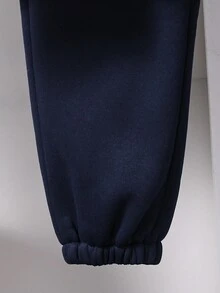 SHEIN Tween Boy 时尚多徽标印花拼色保暖衬里飞行员夹克和裤子套装 - 藏蓝色 - 查看 5