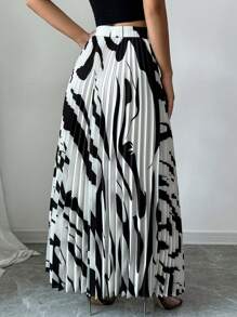 Firerie Women's Elegant Pleated Long Skirt, Suitable For Commuting Brunch Picnic Black And White Autumn - Black and White - View 2