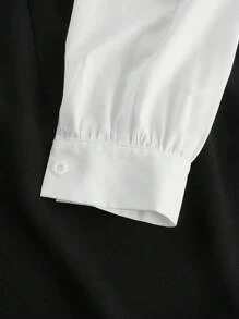 SHEIN MOD 女士秋季领口长袖收腰撞色系带装饰，A字型优雅连衣裙，开学秋季连衣裙，外出教师装，白色长袖连衣裙，优雅连衣裙，， - 黑與白 - 查看 4