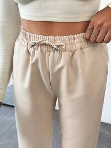 EURMUSE Casual Solid Color Drawstring Waist Tapered Pants For Autumn