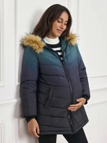 SHEIN 孕妇渐变色拉链长袖连帽外套,温暖适合外出,适合外出,秋冬 - 藏蓝色 - 查看 6