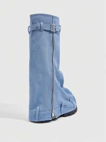 Sugerpunk 5cm Thick-Soled Wedge Heel Western Riding Boots, Fall/Fashion Round Toe Shaft Boots For And Spring Shoes Spring Break Easter Valentine's Day