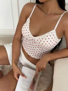 SHEIN EZwear Bra Free Heart Printed Knit Camisole Tank Top For Women