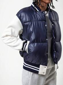 Teen Boy Padded Coat Teenage Boys Casual Patchwork Design Winter Outerwear - Blue - View 6