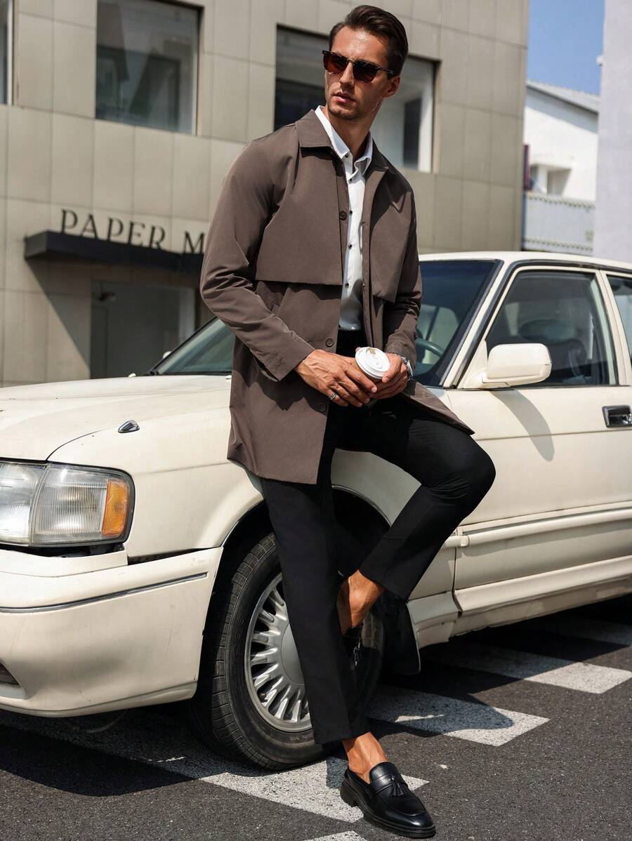 Manfinity Bizformal Chaqueta casual de hombre con botones al frente, ideal para usar diariamente en otoño, abrigo de para salir, regalo para amigos, esposo o novio