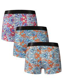 Set de 3 calzoncillos tipo bóxer con estampado completo, de moda y cómodos para hombre