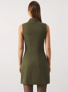 SHEIN Unity Vestido mini para mujer, estilo de negocios casual, atuendos de oficina tipo sirena, mismo estilo que los influencers de "Old Money", con decoración de rhinestones - Verde militar - Ver 2