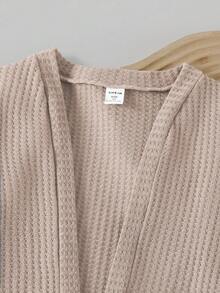 SHEIN Áo len cardigan dệt kim đơn giản cho bé gái - Màu Khaki - Xem 4