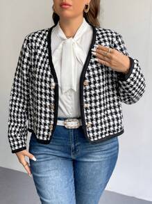 SHEIN Privé Jachetă cu mânecă lungă cu imprimeu cu picior de gală, elegantă, de mărime mare