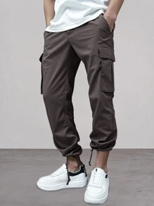 Manfinity EZcore Men's Casual Multi-Pockets Cargo Pants, Autumn - Chocolate Brown - View 5