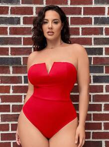 SHEIN SXY Plus Size Solid Color Simple Fitted Bodysuit, Casual Everyday Wear
