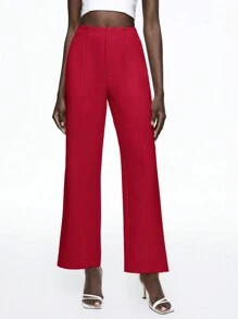 BizChic Women's Solid Color Straight Leg Loose Casual Work Pants - Red - View 1