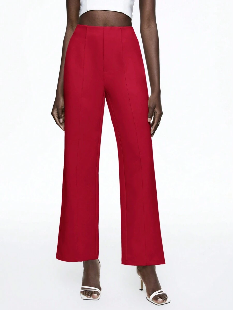 BizChic Women's Solid Color Straight Leg Loose Casual Work Pants - Red - View 1