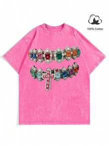 Manfinity EMRG T-shirt casual à col rond à manches courtes avec imprimé graphique pour hommes