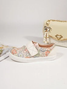 女童刺绣花卉儿童时尚休闲平底白色运动鞋 - 彩色 - 查看 4