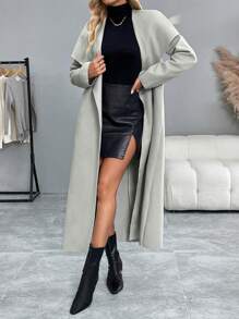 Chiquease Áo khoác cổ rộng thanh lịch & thời trang cho nữ - Xám - Xem 3