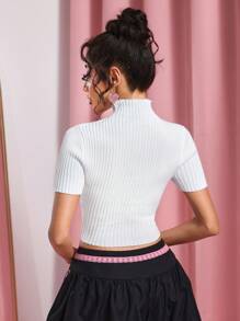 SHEIN SXY 女士性感蝴蝶结针织短款上衣 - 白色 - 查看 2