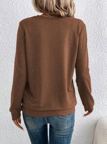 SHEIN LUNE 女士休闲美国国旗印花超大码运动衫，适合春秋季节 - 棕色 - 查看 2