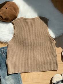 Comfortcana Plus Size V-Neck Tie Front Sleeveless Solid Color Simple Casual Comfortable Cardigan - Apricot - View 2