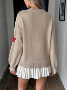 Chiquease 女士手工刺绣花卉超大落肩长袖毛衣、长袖上衣