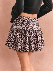 Poéselle Women's Short Leopard Print Peplum Puff Skirt,2024 AW, Winter Clothes,Sexy Women Outfits,Sexy Party Skirt,Leopard Mini Skirt,Leopard Costume