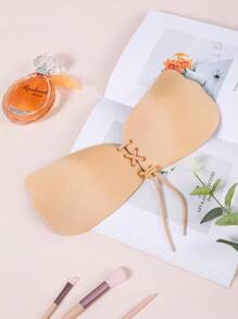 1pc Skin-Tone Adjustable Lace-Up Wing Push-Up Bra Pasties, Soft & Breathable Material For Summer - Apricot - View 4