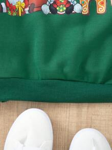 Tween Girl 1pc Oversized Cozy Thermal Lined Sweatshirt, Green With Colorful Christmas Graphic, Relaxed Fit For Everyday, Party, Indoor/Outdoor Wear, Perfect For Autumn/Winter