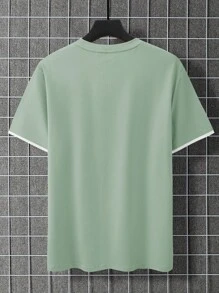 Manfinity LEGND Men's Casual Striped Short Sleeve T-Shirt For Daily Wear, Summer - Mint Green - View 2