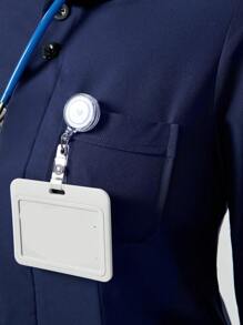 TaskEZ Multiple Pocket Minimalist Nurse Stand Collar Long Sleeve Pocket Dress - Navy Blue - View 4