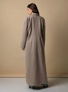 Women's Solid Color Button Front Long Sleeve Lapel Minimalist Casual Jacket - Coffee Brown - View 2