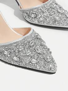 CUCCOO TILAWA Fashionable Pointed Toe Fully Studded Sexy Hollow-Out Evening Sandals New Year Holiday Valentines - Silver - View 4