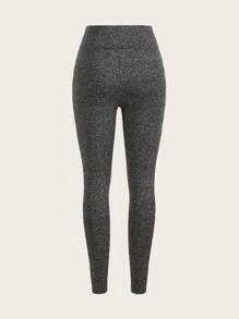 SHEIN Essnce Women's Solid Color High Waisted Skinny Leggings - Burgundy - View 6