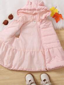 SHEIN Áo khoác vest có đệm cho cô gái trẻ có mũ trùm tai 3D, mặt hàng này có lớp lót bông 1600, thiết kế ấm áp và ấm cúng, mũ trùm tai 3D đáng yêu, thích hợp để mặc hàng ngày, hàng mới về mùa đông - Hồng - Xem 6