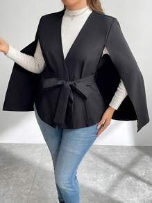 SHEIN Essnce Áo khoác Blazer dáng rộng không tay cỡ lớn - màu đen - Xem 6