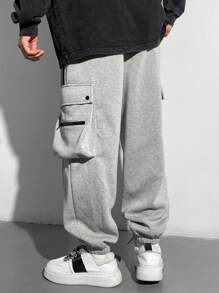 SHEIN Tween Boys' Casual Striped Pocket Zipper Ribbed Cuff Sweatpants, Contrast Drawstring, Versatile For Daily Wear, Spring/Summer/Autumn/Winter, School/Street Style