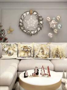 4pcs Set Pack White Gold Xmas Christmas Throw Pillow Cushion Case Cover Decor - Multicolor - View 4