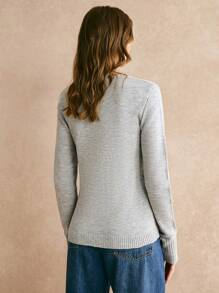 Poéselle Women's Plain Color Long Sleeve Casual Loose Cardigan, Autumn - Grey - View 6