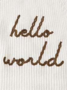 SHEIN Bộ đồ liền thân thêu chữ tối giản Ins, quần yếm dệt kim màu trắng ấm áp đa năng thời trang giản dị - trắng - Xem 5