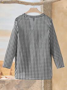 EMERY ROSE Plus Size Autumn Casual Plaid Button Half-Placket Notch Collar Long Sleeve Shirt,Winter Women Clothes