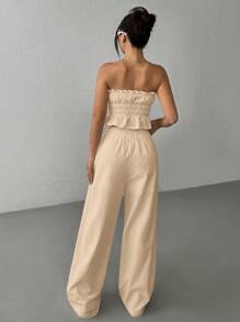 SHEIN EZwear 女士新款亚麻紧身胸衣上衣和裤子套装