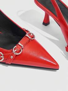 CUCCOO GRLICON Giày cao gót mũi nhọn màu đen thời trang cho nữ, giày cao gót đế dày vừa phải, ngày lễ tình nhân, năm mới - Đỏ - Xem 5