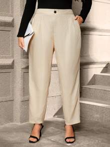 SHEIN Clasi 大码休闲条纹锥形西装裤 - 杏色 - 查看 1