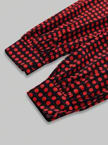 Chiquease Elegant Polka Dot Print Stand Collar Lantern Sleeve Dress For Spring And Summer - Burgundy - View 4