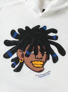 PAVTROS 男士卡通人物印花长袖保暖连帽衫和裤子套装，秋冬季，男士高领衫，男士两件套服装，秋冬季男士服装 - 黑與白 - 查看 3