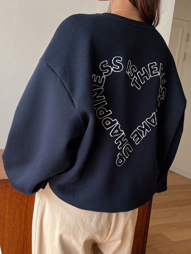 Fleece Oversized Sweatshirt With Embroidered Letter For Women,Fall Clothes,Winter