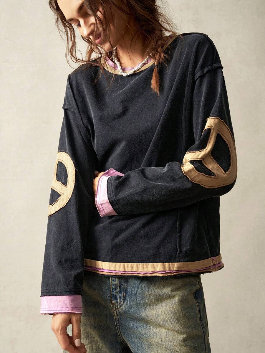 Bohemela Oversized Relaxed Fit Knitted Crewneck Sweatshirt For Women,Long Sleeve Tops In Fall/Winter - Black - View 1