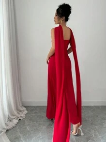 Rafferiza Elegancka czerwona sukienka na imprezę świąteczną, długa suknia z odkrytymi ramionami i odpinanym trenem na noworoczne ubrania Maxi dla kobiet