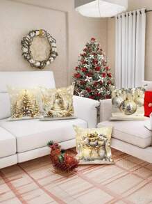 4pcs Set Pack White Gold Xmas Christmas Throw Pillow Cushion Case Cover Decor - Multicolor - View 5